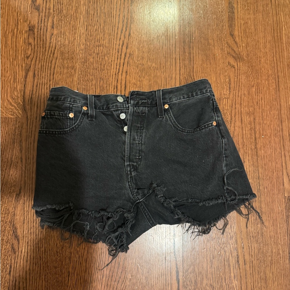 Levi's Black Frayed Jean Shorts
